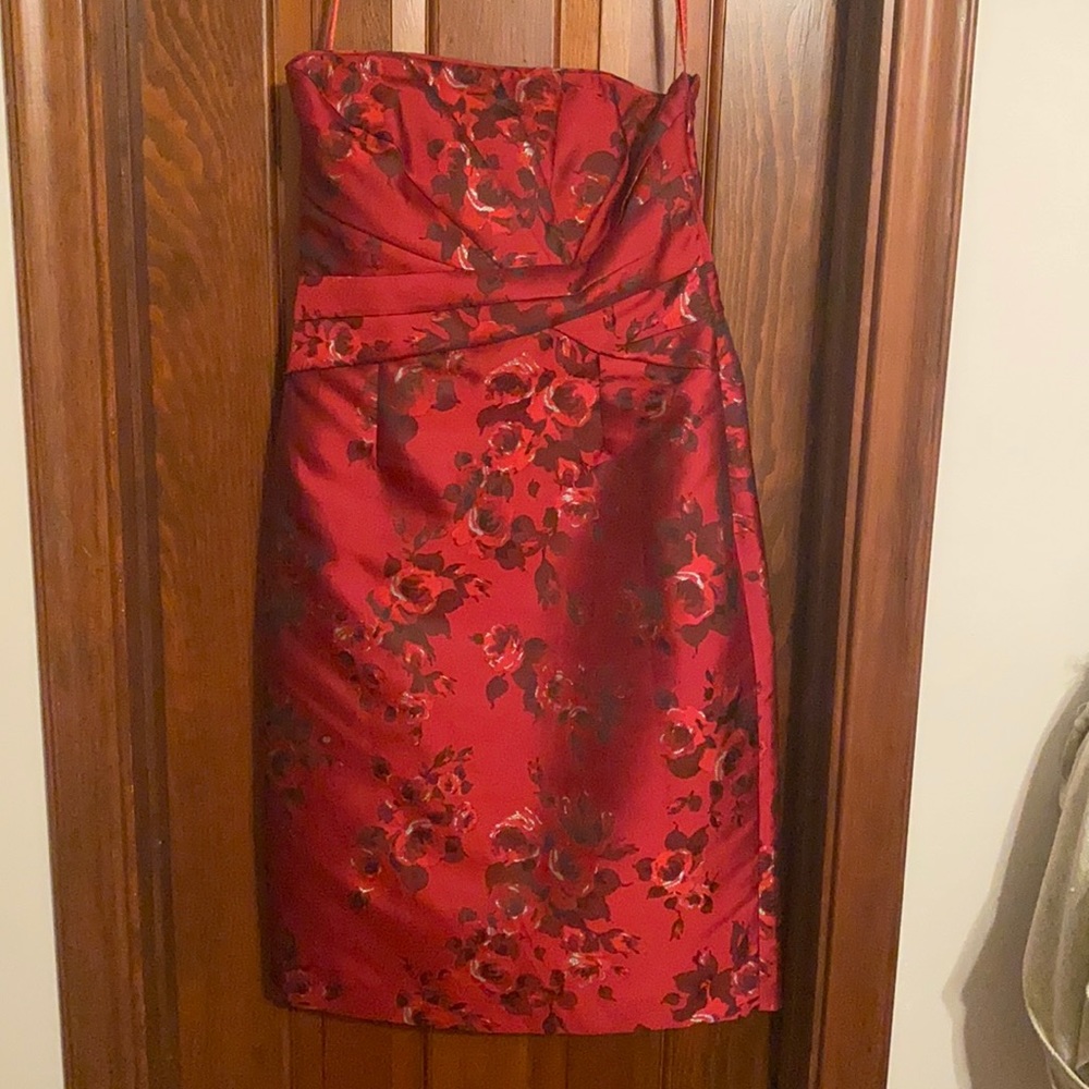 Red strapless dress